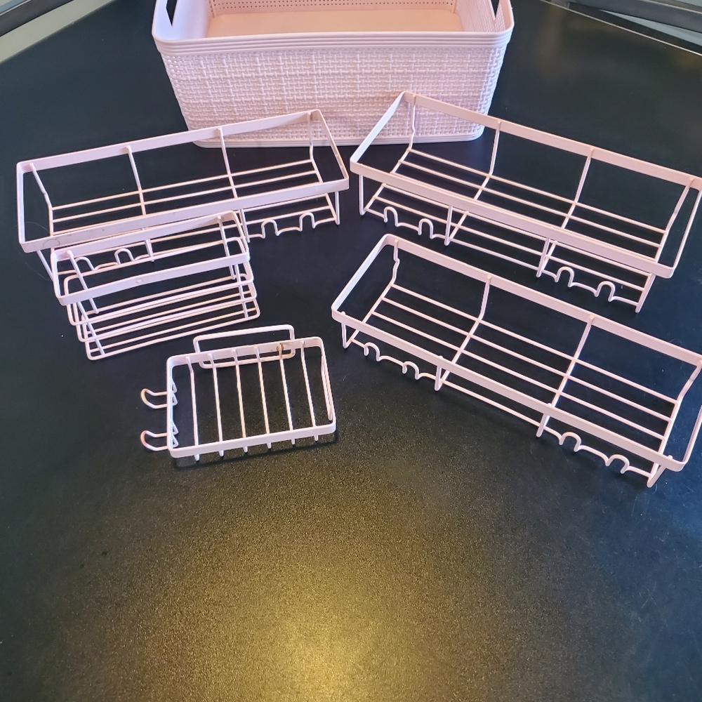 Set of Pink Wire Storage Baskets & Shelves